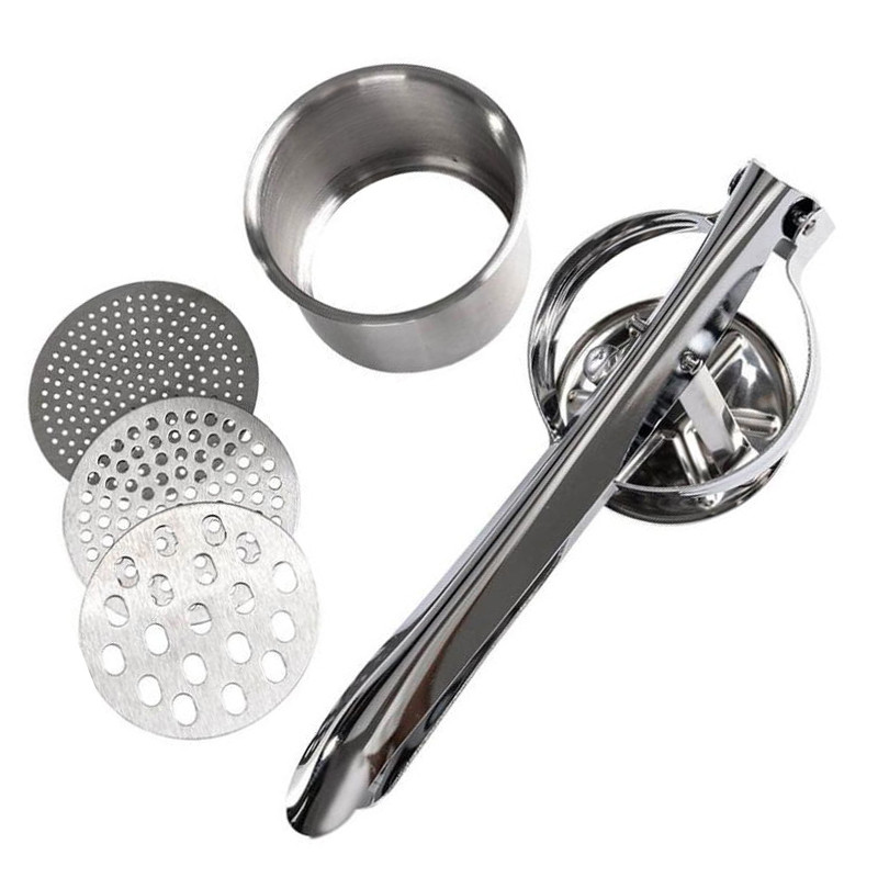 Roostevabast terasest kartulipanija kolme vahetatava peenkettaga silikoonkäepidemega