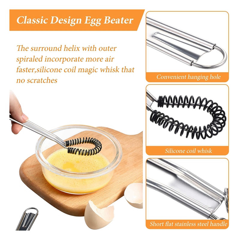 4 komada mutilica za jaja od nehrđajućeg čelika, mini opružna spirala, pjenjača, silikonska pjenjača, ručna miješalica, mikser, pjenilica za mlijeko, mikser za kavu
