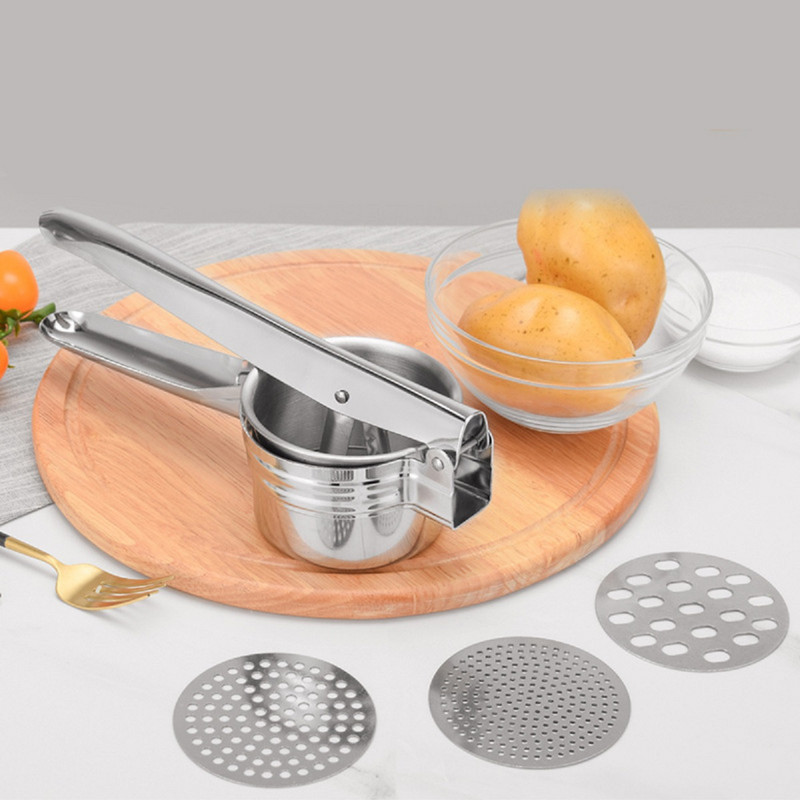SIMMY Kitchen Gadgets nerūdijančio plieno bulvių košės presas su 3 keičiamais diskais bulvių košė