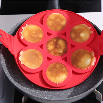 Αντικολλητικό τηγάνι με 7 τρύπες Εργαλεία ομελέτας αυγών σιλικόνη Φανταστικό δαχτυλίδι παρασκευής τηγανιτών αυγών Καλούπια ψησίματος κουζίνας Φόρμα αυγών με στριφογυριστή κουζίνα