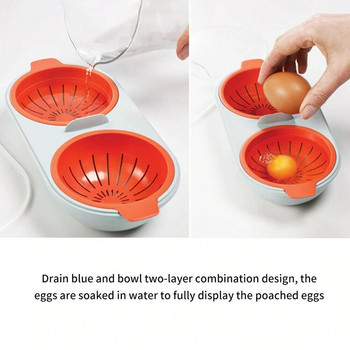 Комплект за варене на яйца с отцеждане Двупластова микровълнова фурна Egg Poacher Уред за готвене на яйца за закуска
