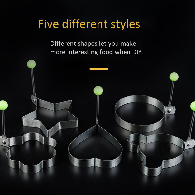 Keptų kiaušinių formelės, blynų formų gaminimo aparatas su rankena vaikams, nelipnios formos keptuvėms, 5 vnt.