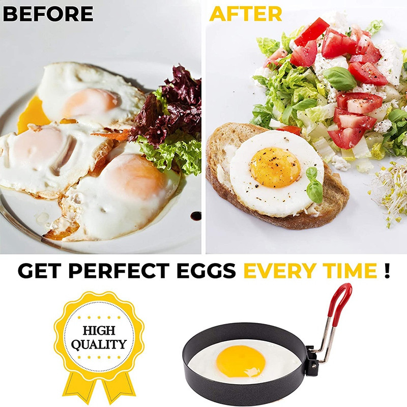 4 vnt. apvalus kiaušinių keptuvės žiedas, neprideganti karščiui atspari rankena ir aliejaus teptuku Kepimas keptuvėje Keptas kiaušinių blynas Sumuštinis