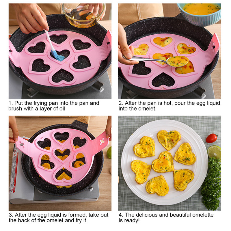 Kelių formų silikoninė keptų kiaušinių forma 7 skylių Nelipnus blynų kepimo aparatas Virtuvė Kepimas Pusryčiai Keptų kiaušinių įrankis Kiaušinio žiedo forma