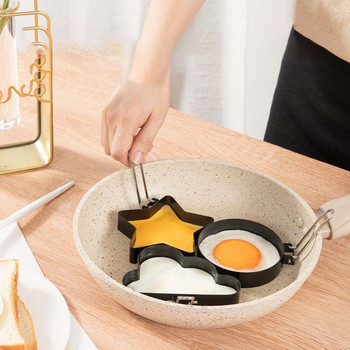 4 τεμ. από ανοξείδωτο ατσάλι τηγανητό αυγό διαμορφωτή αντικολλητικό εργαλείο παρασκευής τηγανιτών Φόρμα αυγών με λαβή για μαγείρεμα πρωινού στην κουζίνα