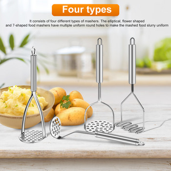 4 τμχ Potato Masher Stainless Steel Garlic Press Baby Food Masher Kitchen Cooking Gadget for Mashed Potatoes Jam Vegetables