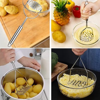 4 τμχ Potato Masher Stainless Steel Garlic Press Baby Food Masher Kitchen Cooking Gadget for Mashed Potatoes Jam Vegetables