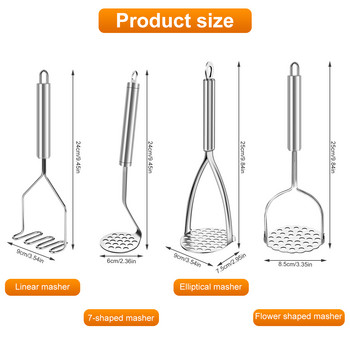 4 τμχ Potato Masher Stainless Steel Garlic Press Baby Food Masher Kitchen Cooking Gadget for Mashed Potatoes Jam Vegetables