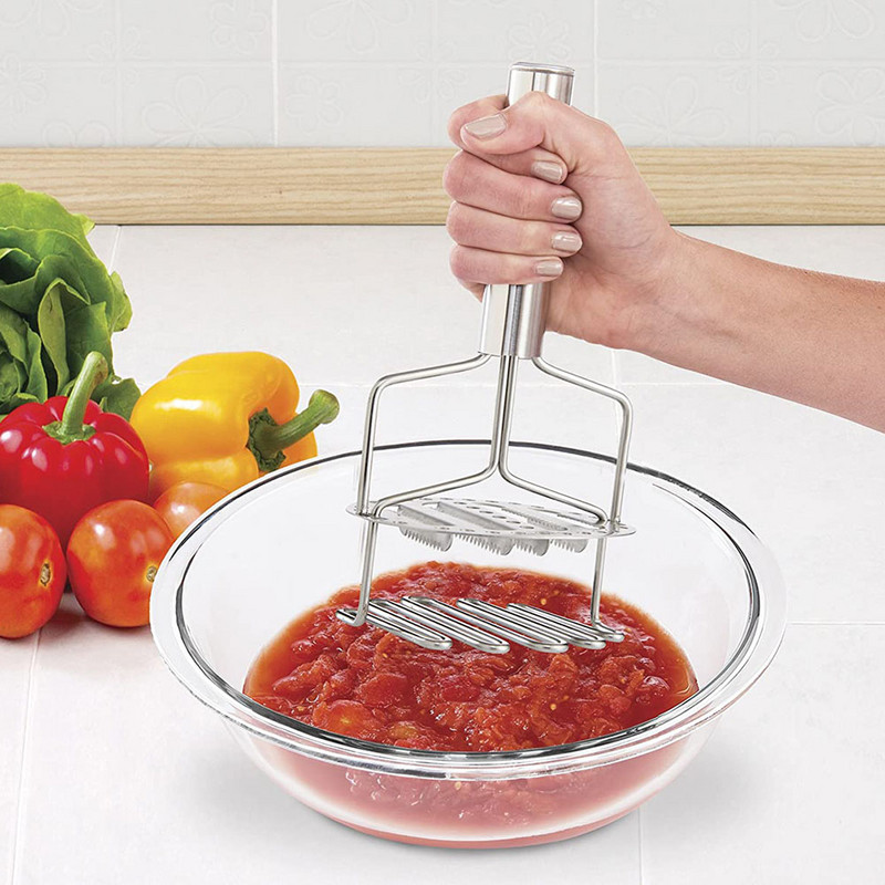 Mașină de zdrobire de cartofi cu dublă apăsare Tocător de fructe din oțel inoxidabil pentru zdrobire de legume cu decojitor Accesorii de bucătărie