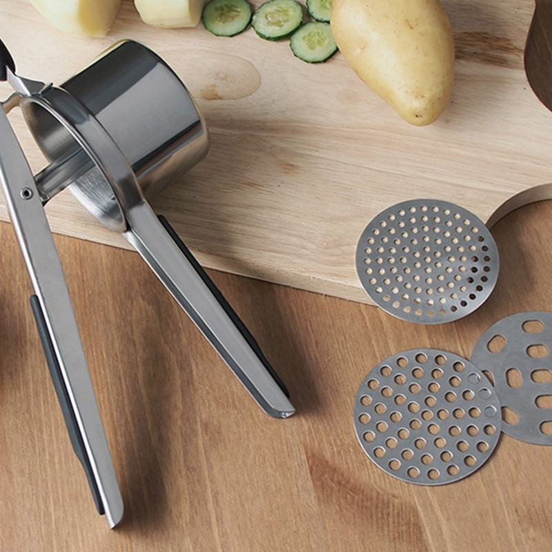 Zdrobitoare de cartofi din oțel inoxidabil Mașini de zdrobire Cartofi Masina de nămol de usturoi Presă Piure netedă Fructe de legume Instrumente Gadget de bucătărie