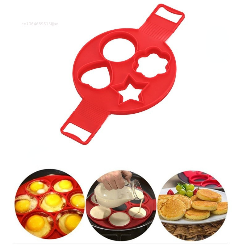 Kiaušinių silikoninė forma 4 skylučių neprideganti blynų formavimo forma Omletas blynų žiedų formavimo priemonė Kiaušinių įrankis Kiaušinių formavimo formos Virtuvės priedai