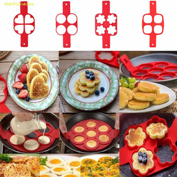 Αντικολλητικός Τηγανιτζής Εργαλεία λουλουδιών αυγών 4 οπών Φόρμα για τηγανίτα από σιλικόνη Φόρμα αυγού τηγανίσματος DIY Εργαλεία κουζίνας με τετραγωνικό κύκλο καρδιάς