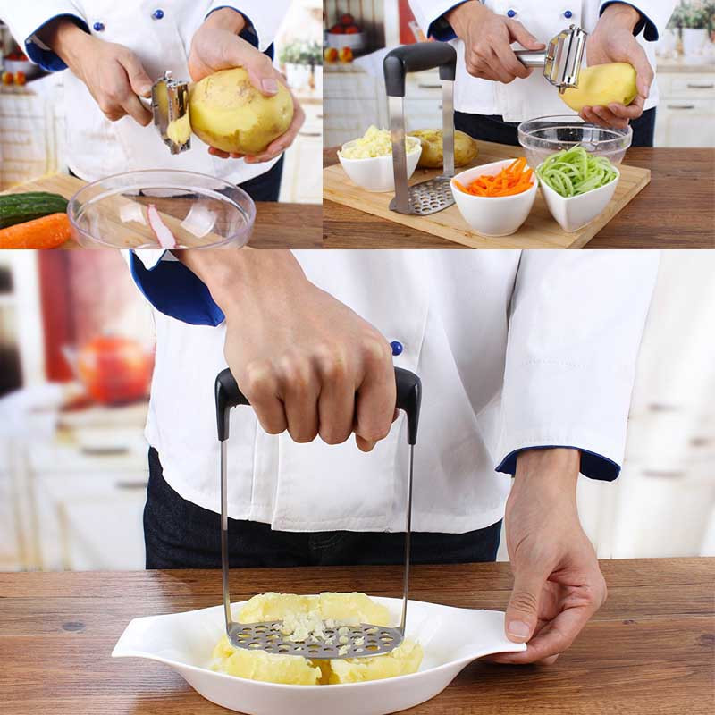 TEENRA 1 Buc zdrobitor de cartofi zdrobitor de legume presă de fructe zdrobitor presă de cartofi din oțel inoxidabil cu mâner ustensile de bucătărie