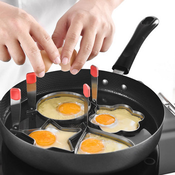 5 τεμ. από ανοξείδωτο ατσάλι Φόρμες τηγανιτού αυγού Αντικολλητικά δαχτυλίδια για τηγανίτα αυγών με αντιζεματισμένη λαβή ομελέτα Τηγάνισμα Εργαλεία μαγειρέματος Δαχτυλίδι Gadget