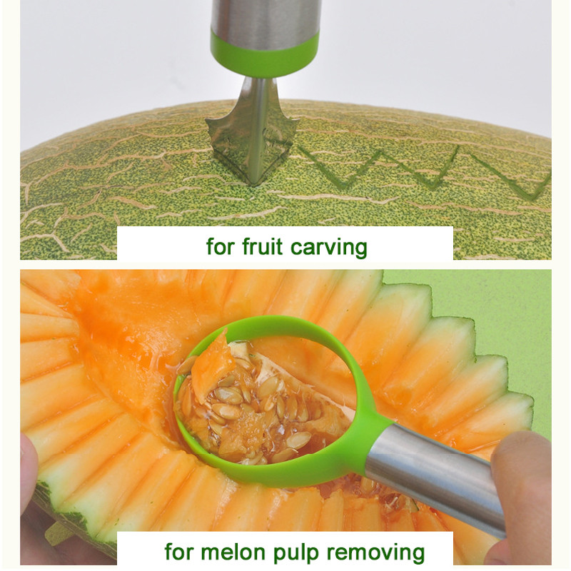 Nerūdijančio plieno arbūzų pjaustyklės kaušelis 4 IN 1 vaisių drožimo peilis pjaustytuvas Vaisių masės separatorius Virtuvės įrankiai Priedai
