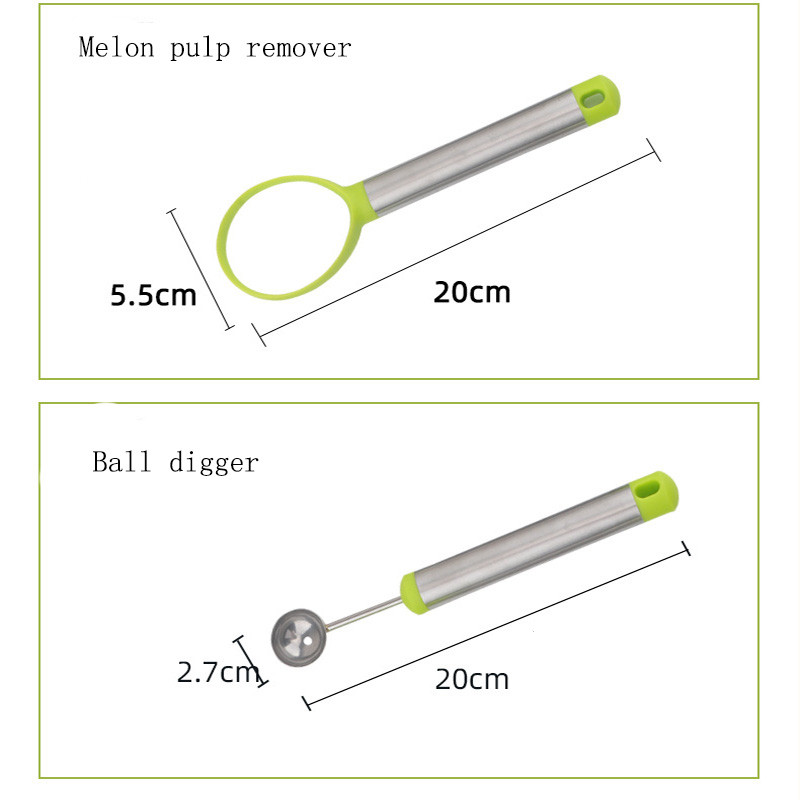 Nerūdijančio plieno arbūzų pjaustyklės kaušelis 4 IN 1 vaisių drožimo peilis pjaustytuvas Vaisių masės separatorius Virtuvės įrankiai Priedai