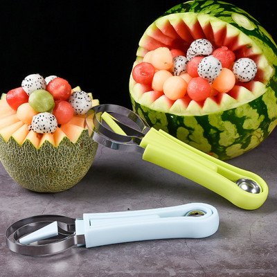 3 în 1 Melon Baller Pepene Pepene Tăiător Cutter Scoop Fructe Cuțit Taitură Plato Fructe Săpător Fructe Pulpa Separator Gadgets de bucătărie