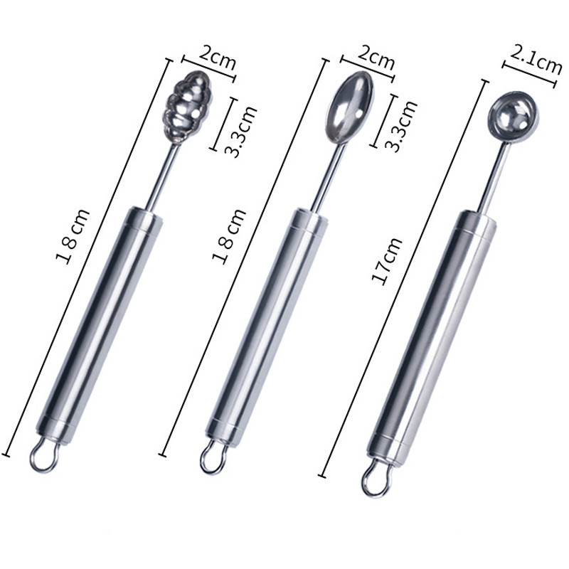 3 vnt/stal. Melon Baller Watermelon Digger 304 nerūdijančio plieno vaisių kaušelis ledų šaukštas su dviem galvutėmis virtuvės įtaisų raižybos įrankiai