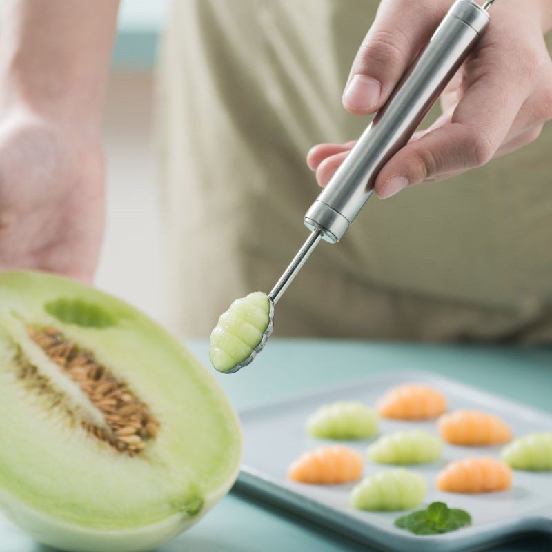 3 vnt/stal. Melon Baller Watermelon Digger 304 nerūdijančio plieno vaisių kaušelis ledų šaukštas su dviem galvutėmis virtuvės įtaisų raižybos įrankiai