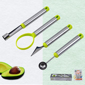 Nerūdijančio plieno arbūzų kaušelio pjaustyklė 4 viename vaisių drožimo peilių pjaustyklė Obuolių šerdies šalinimo priemonė Vaisių minkštimo atskyrimo įrankiai