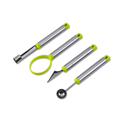 Nerūdijančio plieno arbūzų kaušelio pjaustyklė 4 viename vaisių drožimo peilių pjaustyklė Obuolių šerdies šalinimo priemonė Vaisių minkštimo atskyrimo įrankiai