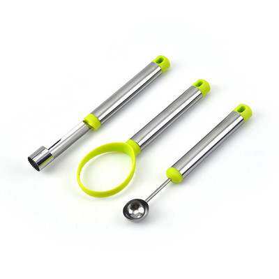 Nerūdijančio plieno arbūzų kaušelio pjaustyklė 4 viename vaisių drožimo peilių pjaustyklė Obuolių šerdies šalinimo priemonė Vaisių minkštimo atskyrimo įrankiai