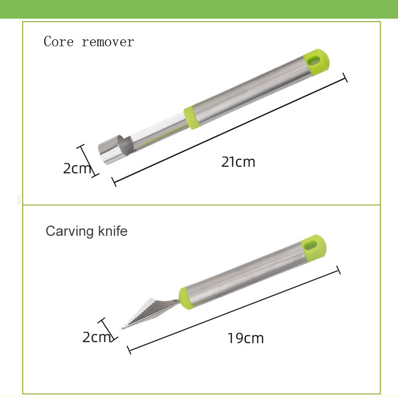 Nerūdijančio plieno arbūzų kaušelio pjaustyklė 4 viename vaisių drožimo peilių pjaustyklė Obuolių šerdies šalinimo priemonė Vaisių minkštimo atskyrimo įrankiai