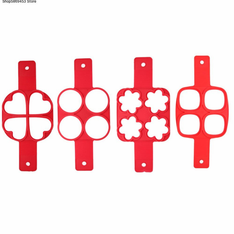 Aparat za pečenje palačinki s neprijanjajućim slojem Aparat za pečenje jaja s 4 rupe Silikonski kalup za palačinke Kalup za prženje jaja DIY Kuhinjski alat s kvadratnim srcem i krugom