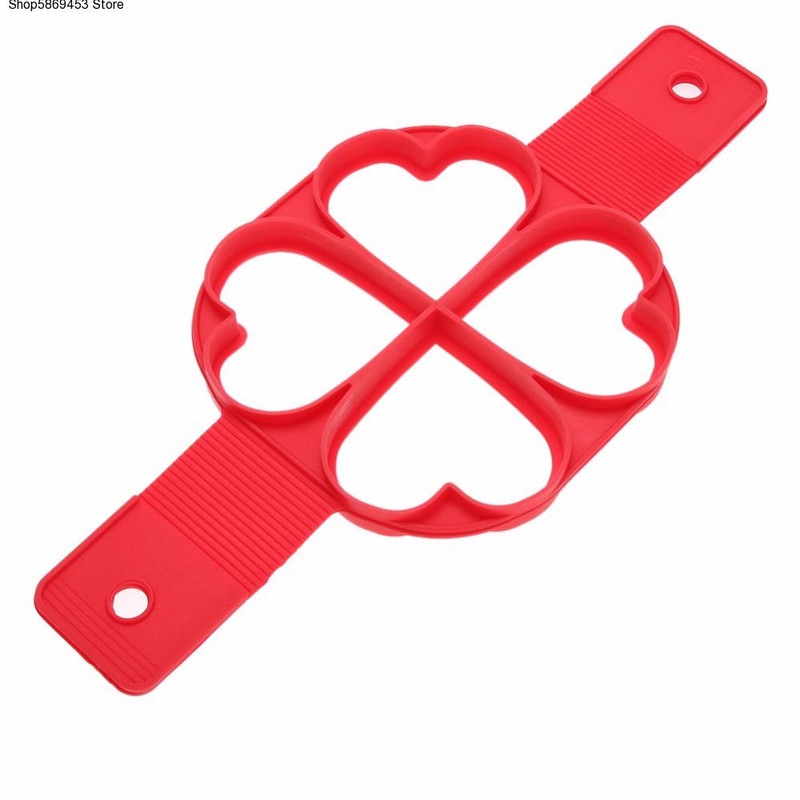 Aparat za pečenje palačinki s neprijanjajućim slojem Aparat za pečenje jaja s 4 rupe Silikonski kalup za palačinke Kalup za prženje jaja DIY Kuhinjski alat s kvadratnim srcem i krugom