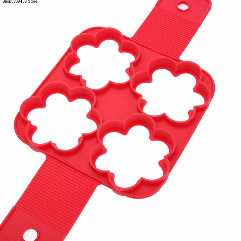 Aparat za pečenje palačinki s neprijanjajućim slojem Aparat za pečenje jaja s 4 rupe Silikonski kalup za palačinke Kalup za prženje jaja DIY Kuhinjski alat s kvadratnim srcem i krugom