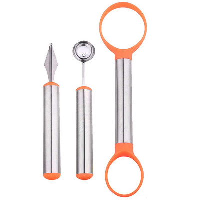 Set 3 în 1 din oțel inoxidabil pentru pepene galben și cuțit de cioplit și linguriță pentru fructe pentru tăia fructe Dig Separator pulpă și sculptură