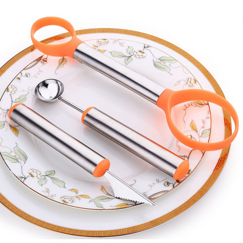 Set 3 în 1 din oțel inoxidabil pentru pepene galben și cuțit de cioplit și linguriță pentru fructe pentru tăia fructe Dig Separator pulpă și sculptură