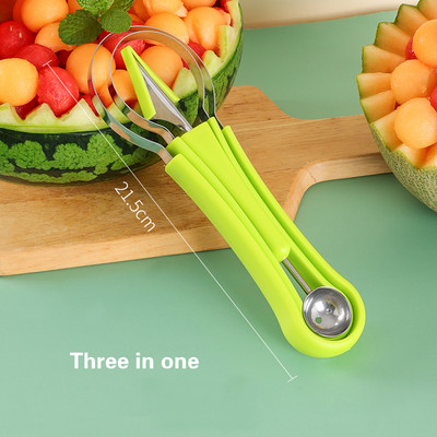 Mașină de săpat bile de fructe trei într-unul Scoop bile de pepene verde Săpat pepeni și fructe Cuțit de sculptat Set de instrumente pentru fructe DIY Gadget