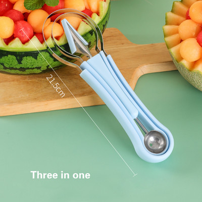 Mașină de săpat bile de fructe trei într-unul Scoop bile de pepene verde Săpat pepeni și fructe Cuțit de sculptat Set de instrumente pentru fructe DIY Gadget