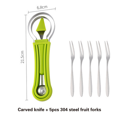 Mașină de săpat bile de fructe trei într-unul Scoop bile de pepene verde Săpat pepeni și fructe Cuțit de sculptat Set de instrumente pentru fructe DIY Gadget