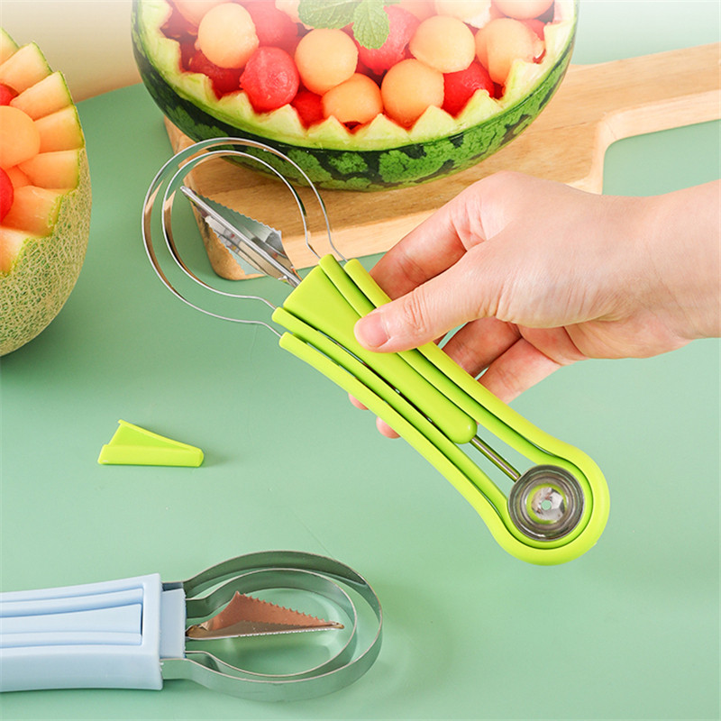 Mașină de săpat bile de fructe trei într-unul Scoop bile de pepene verde Săpat pepeni și fructe Cuțit de sculptat Set de instrumente pentru fructe DIY Gadget