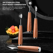 4 tipų nerūdijančio plieno vaisių arbūzų drožybos peilis medinė rankena meliono baleris arbūzų kasimo rutulinis šaukštas virtuvės prietaisai