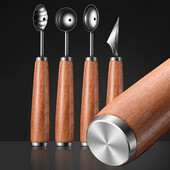 Melon Baller 4 tüüpi puidust käepidemega roostevabast terasest puuvili arbuusi nikerdusnuga arbuusi kaevamine palli lusikas köögividinad