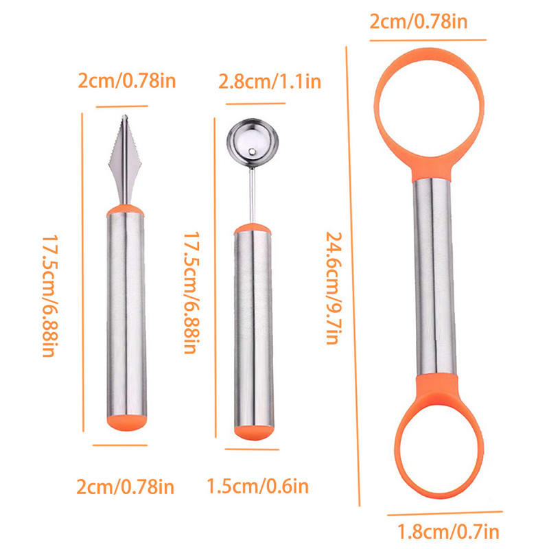 Loptica za dinju, nož za rezanje, set lopatica za voće, žlica, alat za kuhanje sladoleda, kuhinjski dodaci, gadgeti