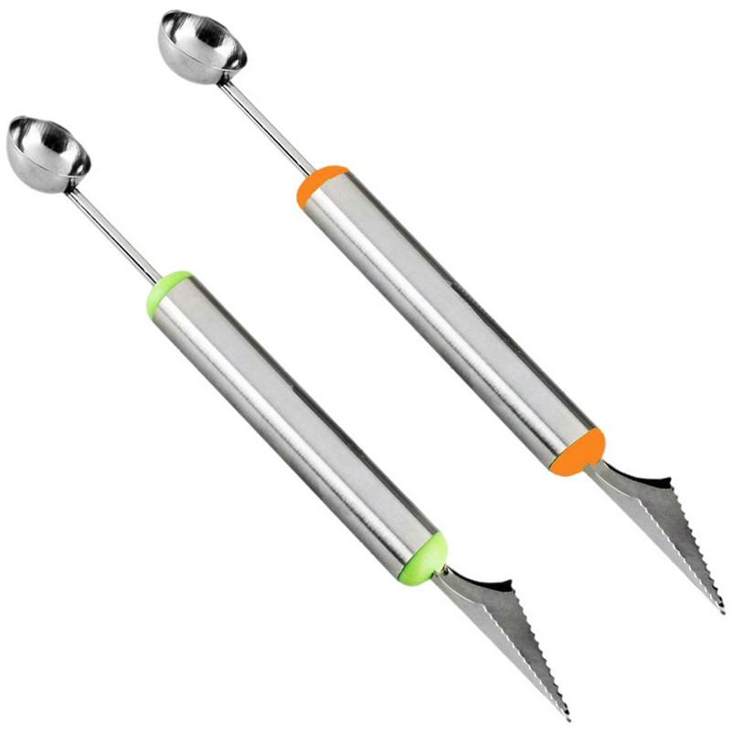 2 u 1 Nož za rezbarenje od nehrđajućeg čelika s dvostrukom glavom Voće Lubenica Loptica za sladoled Snopovi Žlica Pribor za kućnu kuhinju