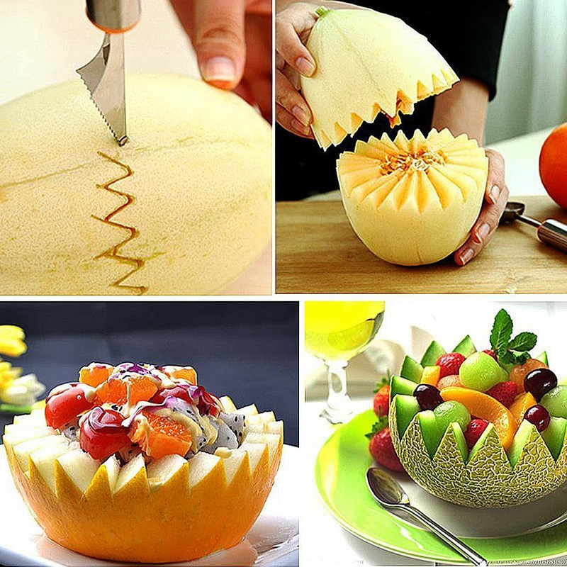 2 u 1 Nož za rezbarenje od nehrđajućeg čelika s dvostrukom glavom Voće Lubenica Loptica za sladoled Snopovi Žlica Pribor za kućnu kuhinju