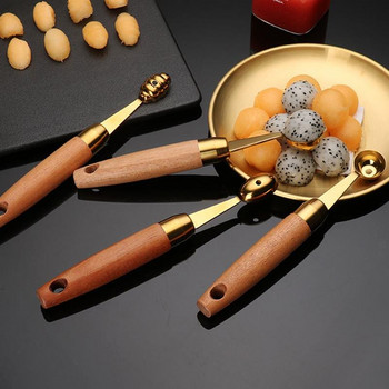 2 бр дървена дръжка Лъжици за плодове Лъжички за копаене на диня Кухненски инструменти