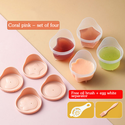 4 bucăți cu mâner matriță pentru ouă din plastic pentru cazan pentru ouă pentru bebeluși, pentru mic dejun, forme de bucătărie pentru coacere, fără separator de ouă și gadgeturi pentru perie de ulei