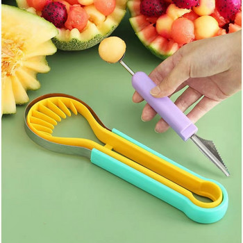 3 σε 1 Μαχαίρι Φρούτων Σκαλίσματος Δικέφαλο πολλαπλών χρήσεων από ανοξείδωτο ατσάλι καρπούζι σκαπτικό κουτάλι φρούτων σκάψιμο μπάλας εργαλεία κουζίνας