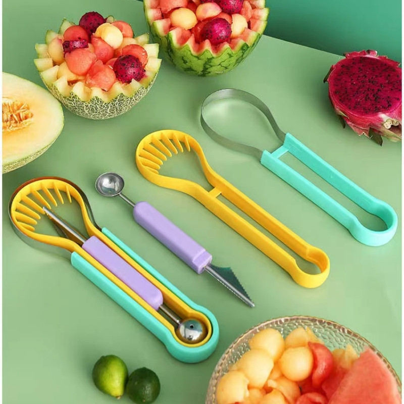 3 viename vaisių drožybos peilis dvigalvis universalus nerūdijančio plieno arbūzų duobkasis vaisių šaukštas kasimo rutulio virtuvės įrankiai