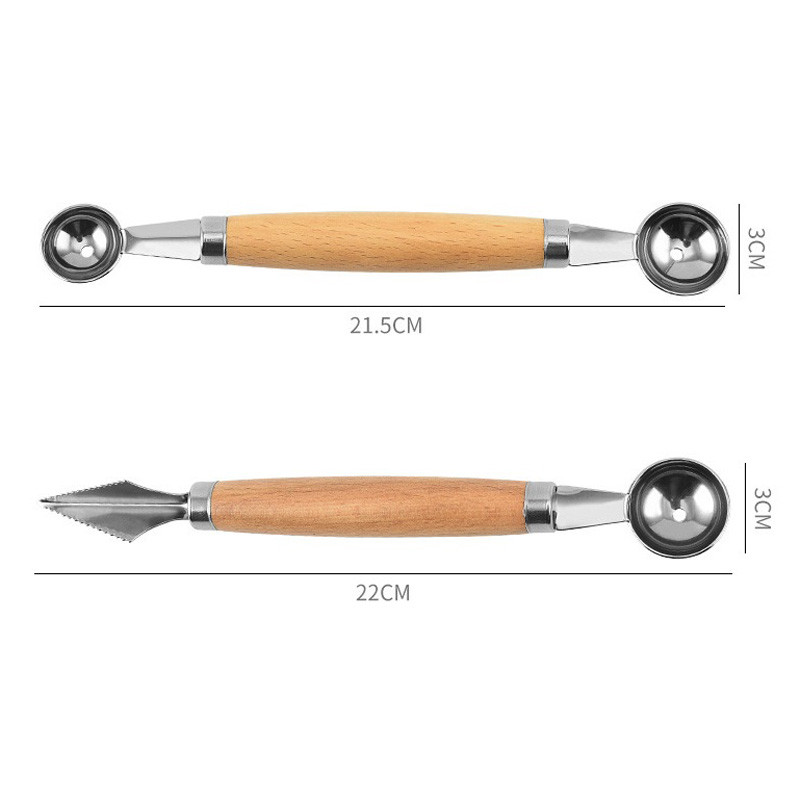 100 buc. 2 în 1 cuțit de sculptat cu bile de fructe cu două capete, cuțit de cioplit, fructe de kiwi, lămâie de apă, pepene galben, săpător de fructe, lingură de înghețată cu mâner