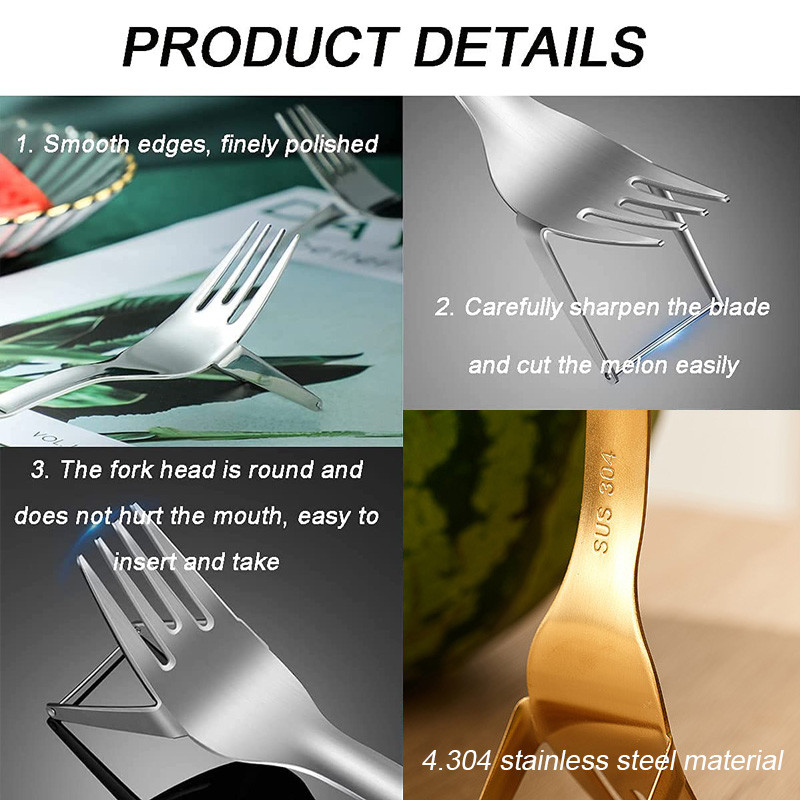 Arbūzų pjaustyklė 2 viename arbūzų šakučių pjaustyklė nerūdijančio plieno vaisių šakutė Daugiafunkcė vaisių šakutė pjaustymo peilis virtuvės prietaisai
