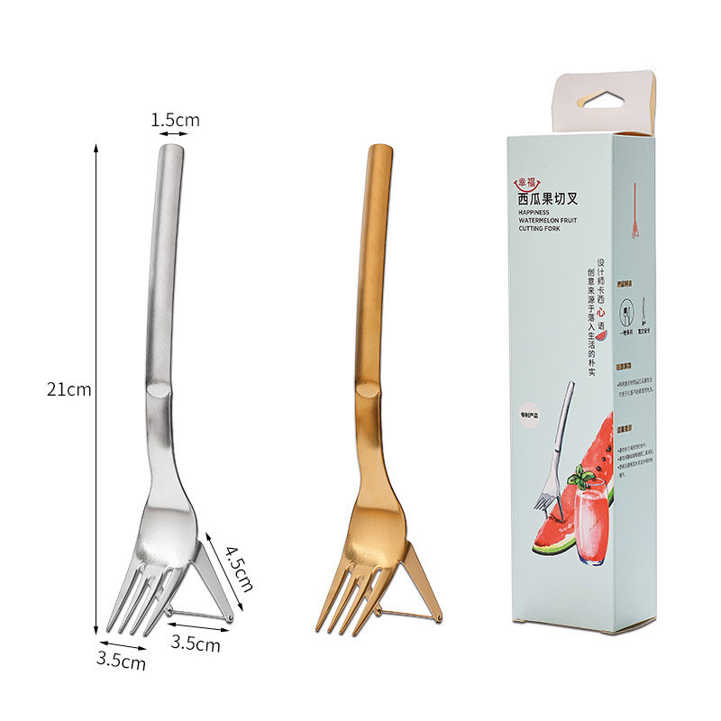 Arbūzų pjaustyklė 2 viename arbūzų šakučių pjaustyklė nerūdijančio plieno vaisių šakutė Daugiafunkcė vaisių šakutė pjaustymo peilis virtuvės prietaisai