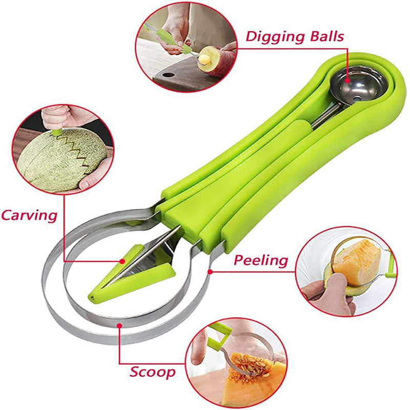 3 în 1 Melon Baller Pepene Pepene Tăiător Cutter Scoop Fructe Cuțit Sculpt Plată Fructe Săpător Fructe Pulpa Separator Gadgets de bucătărie