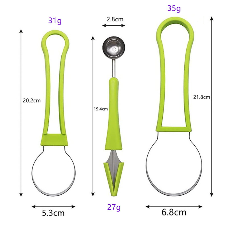 3 în 1 Melon Baller Pepene Pepene Tăiător Cutter Scoop Fructe Cuțit Sculpt Plată Fructe Săpător Fructe Pulpa Separator Gadgets de bucătărie